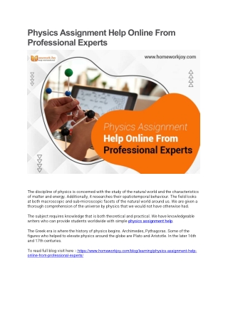 Physics Assignment Help Online From Professional Experts