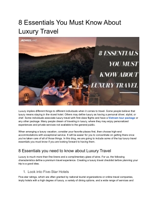 8 Essentials You Must Know About Luxury Travel