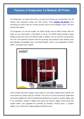 Features of Snapmaker 2.0 Modular 3D Printer