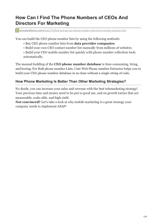 1How Can I Find The Phone Numbers of CEOs And Directors For Marketing