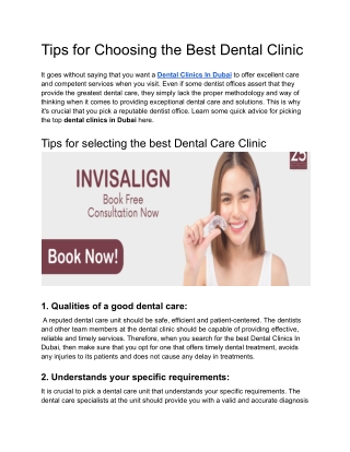 Tips for Choosing the Best Dental Clinic