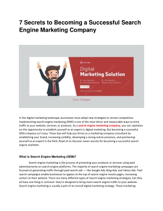 7 Secrets to Becoming a Successful Search Engine Marketing Company