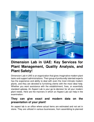 Dimension Lab in UAE Key Services for Plant Management, Quality Analysis, And Plant Safety