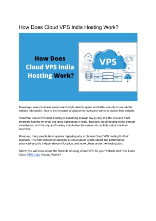 How Does Cloud VPS Hosting In India Work