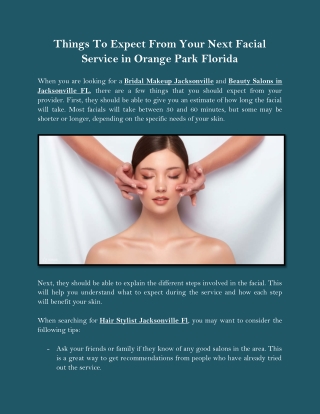 Things To Expect From Your Next Facial Service In orange park florida