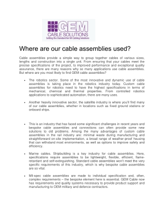 Custom Cable Assembly Manufacturers - GEM Cable Solutions