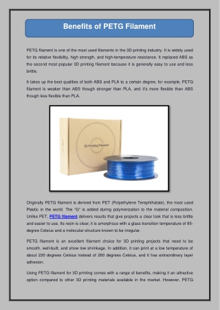 Benefits of PETG Filament