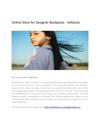 Online Store for Designer Backpacks - hellolulu