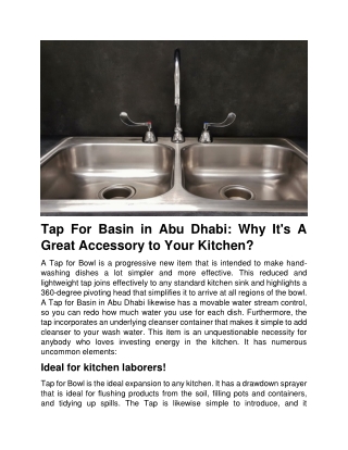 Tap For Basin in Abu Dhabi Why It's A Great Accessory to Your Kitchen