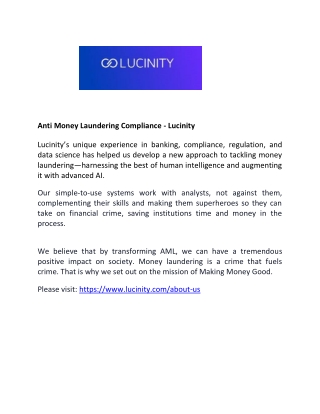Anti Money Laundering Compliance - Lucinity