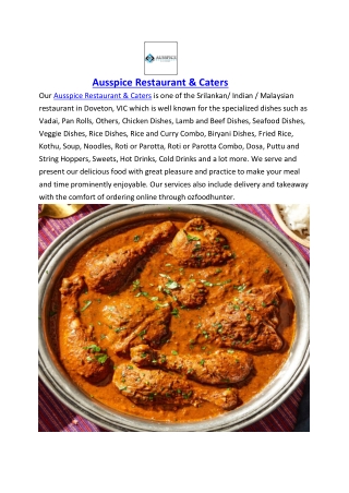 5% off - Ausspice Restaurant & Caters Menu Doveton, VIC