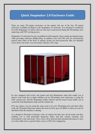 Quick Snapmaker 2.0 Enclosure Guide