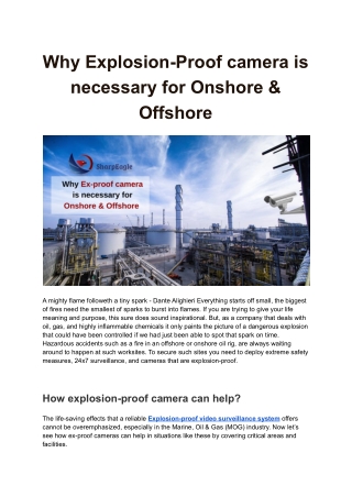 Why Explosion-Proof camera is necessary for Onshore & Offshore