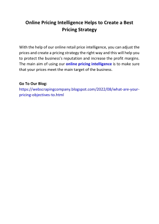 Online Pricing Intelligence Helps to Create a Best Pricing Strategy