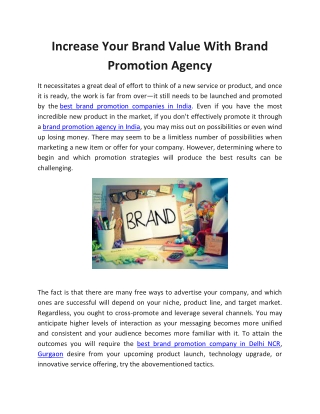 Increase Your Brand Value With Brand Promotion Agency