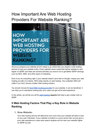 How Important is a Web Hosting Provider For Website Ranking?