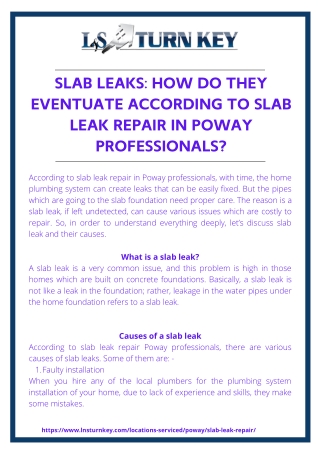 Slab leaks How do they eventuate according to Slab Leak Repair in Poway professionals