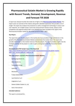 Global Pharmaceutical Gelatin Market Opportunities and Forecast 2020-2027