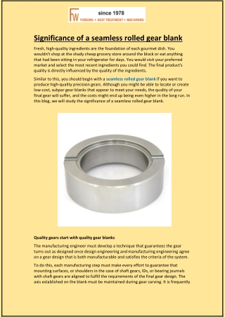 Significance of a seamless rolled gear blank