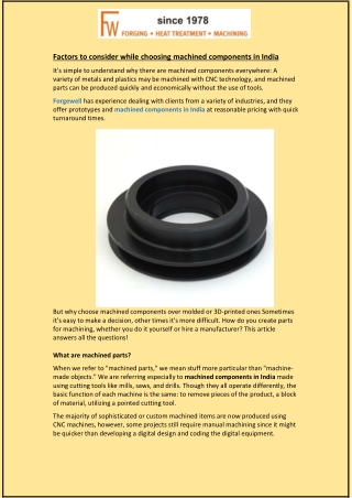 Factors to consider while choosing machined components in India