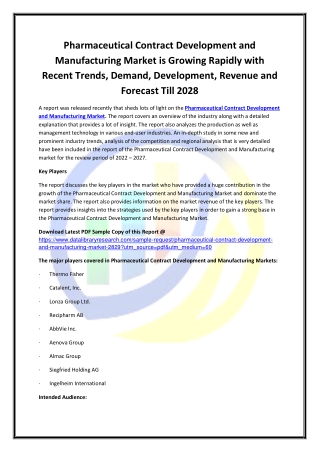 Global Pharmaceutical Contract Development and Manufacturing Market Opportunitie