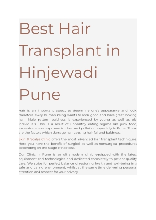 Best Hair Transplant in Hinjewadi Pune