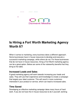 Is Hiring a Fort Worth Marketing Agency Worth It?