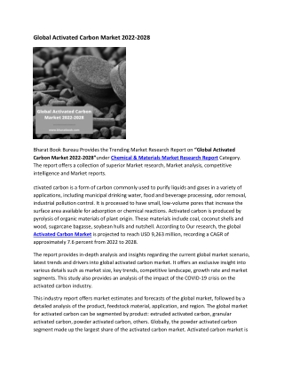 Global Activated Carbon Market 2022-2028
