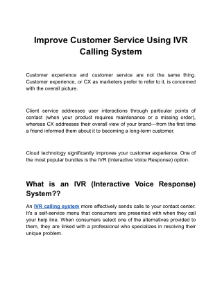 Improve Customer Service Using IVR Calling System