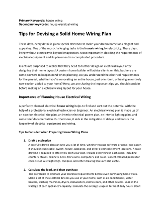 Tips for Devising a Solid Home Wiring Plan