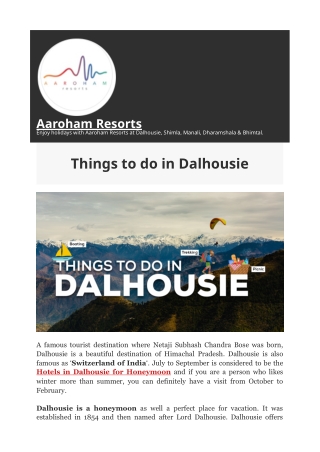 Things to do in Dalhousie – Aaroham Resorts