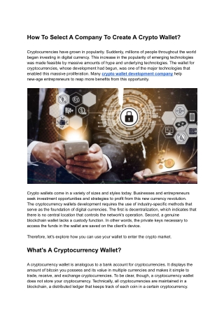 How To Select A Company To Create A Crypto Wallet