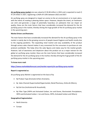 Air purifying spray market
