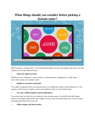 What things should you consider before picking a domain name