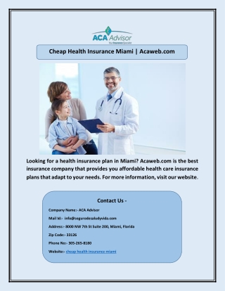 Cheap Health Insurance Miami | Acaweb.com