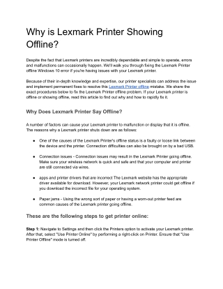 Why is Lexmark Printer Showing Offline