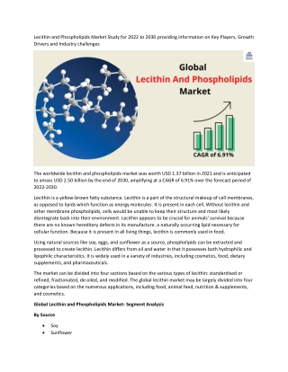 Lecithin and Phospholipids Market Size, Status and Business Growth 2022 to 2030
