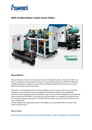AHRI Certified Water-cooled Screw Chillers