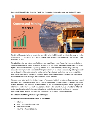 Connected Mining Market Size, Status and Business Growth 2022 to 2030