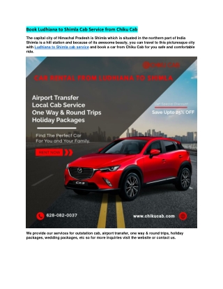 Book Ludhiana to Shimla Cab Service from Chiku Cab