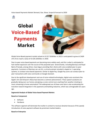 Voice-based Payments Market Size, Status and Business Growth 2022 to 2030