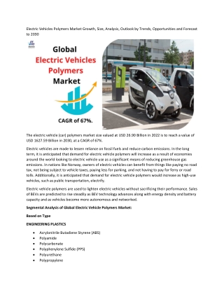 Electric Vehicles Polymers Market 2022 Key Players Data and Industry Analysis