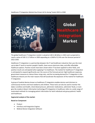 Healthcare IT Integration Market Size, Status and Business Growth 2022 to 2030