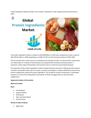 Protein Ingredients Market Size, Status and Business Growth 2022 to 2030