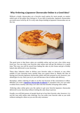 Why Ordering a Japanese Cheesecake Online is a Good Idea!