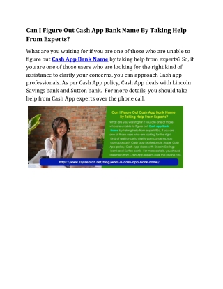 Can I Figure Out Cash App Bank Name By Taking Help From Experts