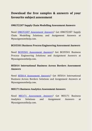 Download the free samples & answers of your favourite subject assessment