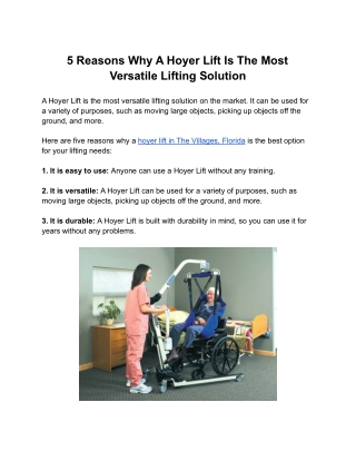 5 Reasons Why A Hoyer Lift Is The Most Versatile Lifting Solution