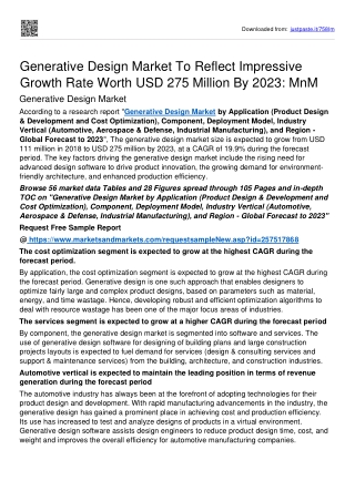 Generative Design Market To Achieve A High CAGR Of 19.9% During Forecast Period