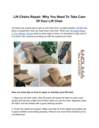 Lift Chairs Repair: Why You Need To Take Care Of Your Lift Chair